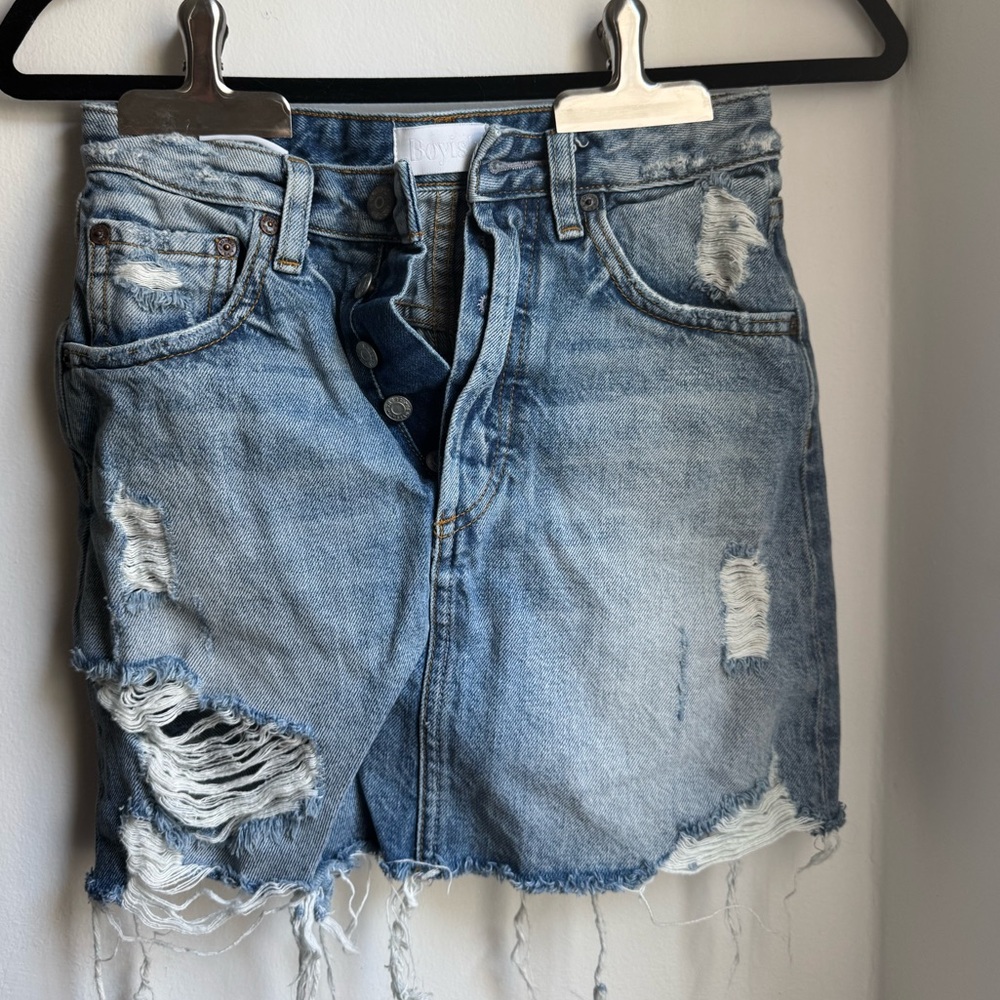 Boyish Light Blue Distressed Mini Skirt